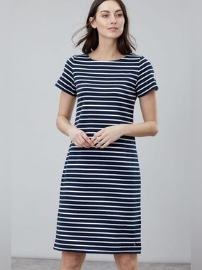 Joules Rivalie Dress in Navy & White Stripes, Size 4